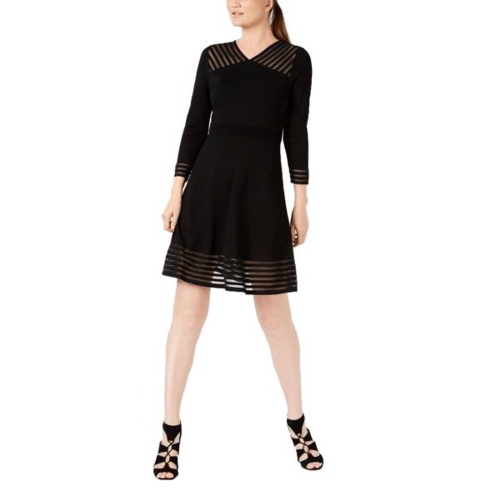 Calvin Klein Black A-Line Stripe Illusion Dress